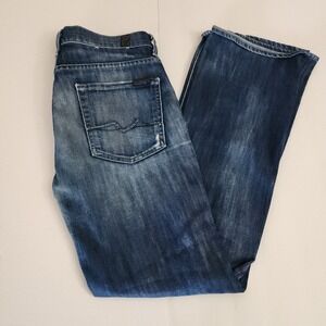 D96   7 For All Mankind High Waist Bootcut Jeans Blue Distressed Size 27